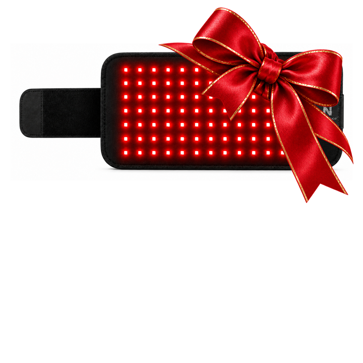 Nuovaluce Red Infrared Light Heating Pad with red and gold holiday bow